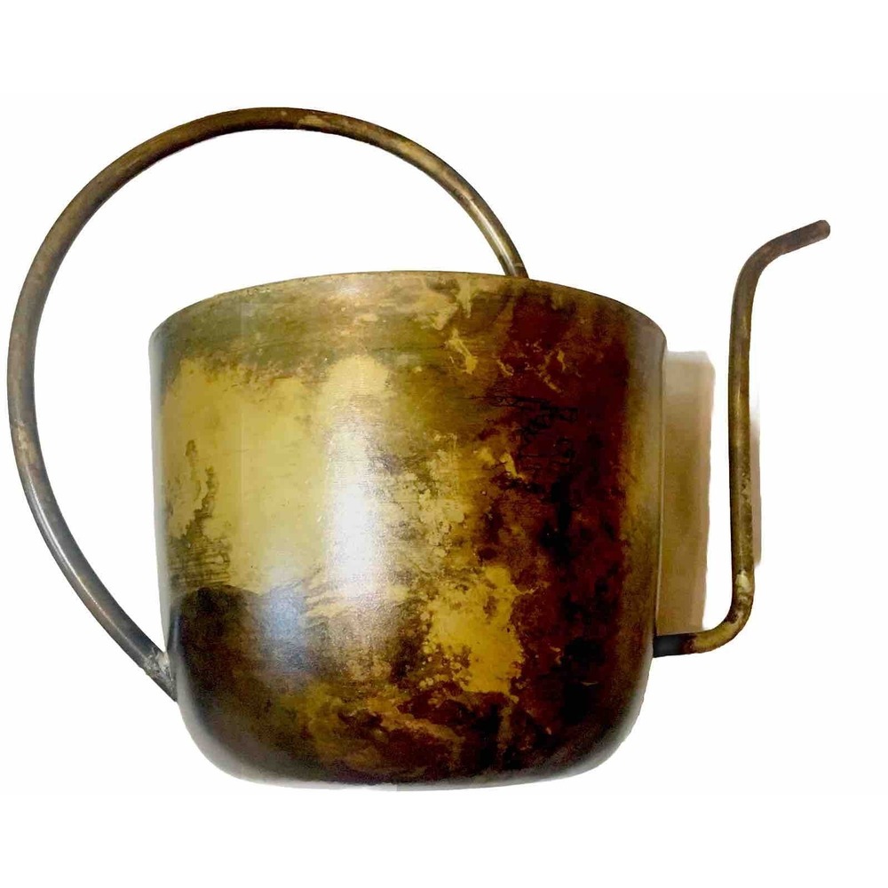 Burnished Gold Metal Standard Watering Can Long Spout, Large Filling Opening